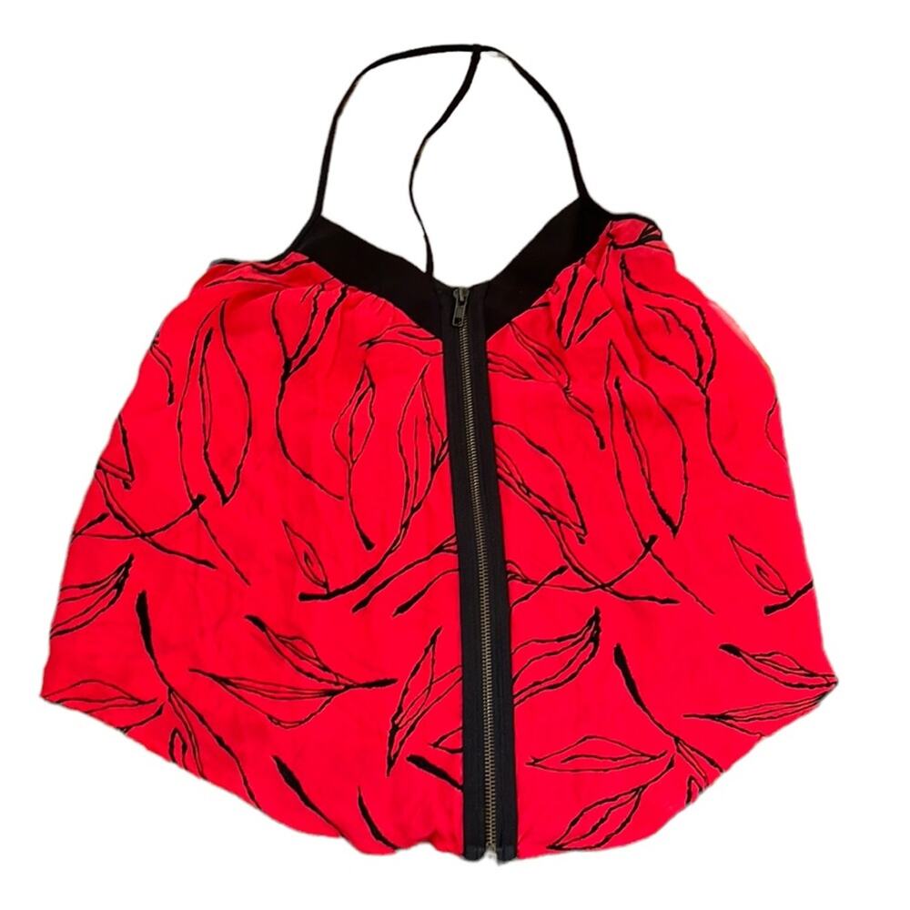 Silence + Noise Red & Black Y-back Leaf Zip Front Tank